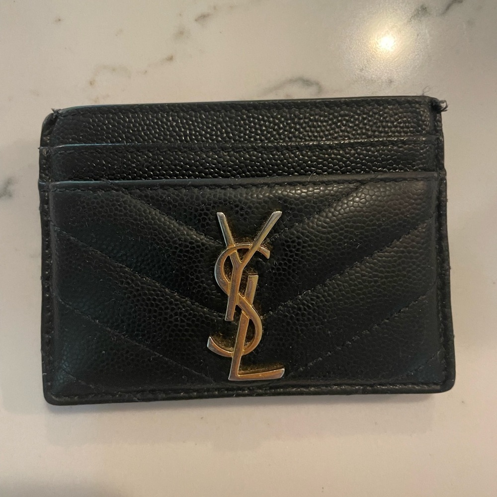 YSL Yves Saint Laurent Black Leather Logo Cardholder